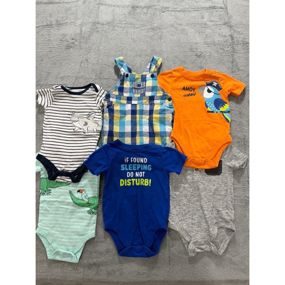 Baby Boy 6-9M Clothes 6pc Garanimals Cat & Jack Overalls Bodysuits Shark Pirate